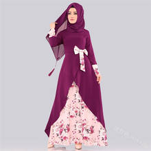 Fake Two-piece Set Hijab Dress Arab Islamic Clothing Abaya Women Print Floral Folk Custom Muslim Maxi Dresses Dubai Slim Kaftan 2024 - buy cheap