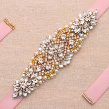 Bridal Belt Beaded Belt Sash Gold Crystal with Handmade Pearls Rhinestones Ribbons for Wedding Dress Accessories Bridal Sash 2024 - buy cheap
