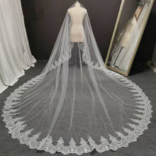No Comb Wedding Veil Full Edge with Lace Bling Sequins 4 M One Tier Lace Bridal Veil Long Veil for Bride Wedding Accessories 2024 - buy cheap