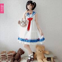 Cos Loli Japanese Academy Style Sleeveless Dress Summer Fresh Navy Collar Kawaii Girl Student Sailor Suit Daily Dress 2024 - buy cheap