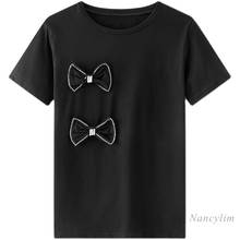 Beads Diamond Three-Dimensional Bow T-shirts Women's Round Neck Cotton Short Sleeve Solid Color Tees Student Top White Black 2024 - buy cheap
