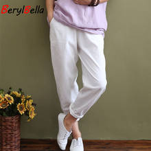 BerylBella-pantalones de diseño Original para mujer, pantalón informal de algodón blanco, con cintura elástica, holgados, de verano 2024 - compra barato