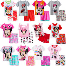 Pijamas de algodón para niños y niñas, ropa de dormir de manga corta con diseño de mickey y minnie mouse, para verano, novedad 2024 - compra barato