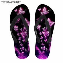 Twoheartsgirl Pretty Butterfly Flip Flops for Women Flat Heel Sandals Nonslip Rubber Soft Femme Beach Flipflops Summer Slippers 2024 - buy cheap