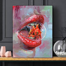 Abstract Lip Goldfish Canvas Painting Graffiti Art Wall Posters and Prints Wall Pictures for Living Room Home Wall Cuadros Decor 2024 - buy cheap
