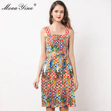 MoaaYina Fashion Designer Dress Summer Women Spaghetti strap Beaded Vintage Print Vacation Dress 2024 - buy cheap