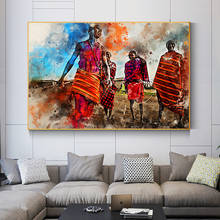 Pintura en lienzo con acuarela de Arte Africano Maasai Tribe Dancing, carteles e impresiones, imágenes artísticas de pared abstractas para decoración de sala de estar 2024 - compra barato