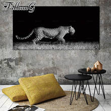 Fullcang-pintura de diamantes para bricolagem, quadrado, preto, branco, mosaico de leopardo, bordado 2024 - compre barato