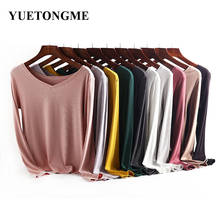Camiseta feminina manga comprida gola v calor top base camiseta cor sólida bt105a 2024 - compre barato