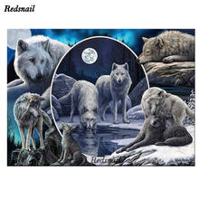 Bordado diamante punto cruz Lobo animales de la familia 5D DIY cuadro de mosaico de diamantes de imitación decoración del hogar EE1035 2024 - compra barato