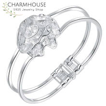Charmhouse pulseiras de prata pura femininas, pulseira com miçangas e flores rosas, bracelete feminino, joias para casamento 2024 - compre barato