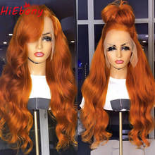 Hiébano-peruca remy lace frontal de cabelo humano, cor ruiva, laranja, sem cola, natural, 26 ", transparente, peruca 2024 - compre barato