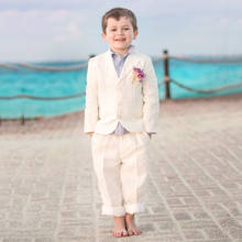 Traje Beige para niños, traje para la playa, boda, Blazer para niños, solapa con muescas, esmoquin para novio, ropa Formal, 2 piezas (chaqueta + Pantalones) 2024 - compra barato