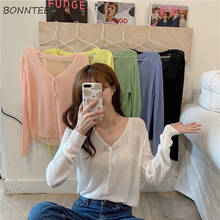 Cardigan Women Kawaii Loose Sweet Spring Knitting 5 Colors Casual V-neck Soft Button Female Solid Cropped Fashionable Breathable 2024 - buy cheap