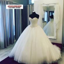 ANGELSBRIDEP Crystal Ball Gown Wedding Dress Robe De Mariee Sparkly Pearls Tulle Formal Bridal Gown Plus Size Court Train 2024 - buy cheap