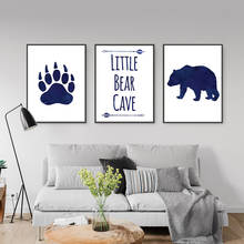 Little Bear Paw Watercolor Nursery Wall Art Canvas Painting Blue Bear Posters and Prints Cartoon Pictures Baby Kids Room Decor 2024 - buy cheap