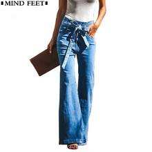 MIND FEET Women Blue Flare Jeans Multi-size Belt Wide Leg Denim Pants Spring Autumn Female Fashion Trend Casual Loose Trousers  2024 - buy cheap