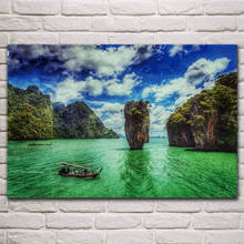 Carteles de tela de paisaje marino de Tailandia, imagen de arte para el hogar, decoración para sala de estar, Isla de agua verde limpia, cuadro de pared, KP296 2024 - compra barato