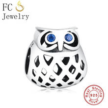 FC Jewelry Fit Original Brand Charm Bracelet 925 Sterling Silver Owl Blue Zirconia Crystal Eye Beads Women For Making Berloque 2024 - buy cheap