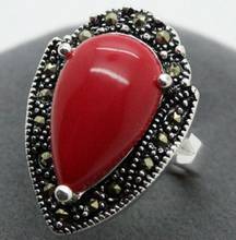 Free Shipping  wholesale good fashion design Elegant 925 Silver 15*23mm Red Coral e Marcasite Ring Size 7/8/9/10 2024 - buy cheap
