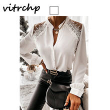 VITRCHP 2021 Ladies Shirt New Arrival Casual Brand Solid Color V-Neck Temperament Commuter Single-Breasted Lace Fashion Shirt 2024 - buy cheap