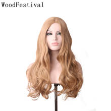 Женский синтетический парик WoodFestival, женские парики для косплея, длинные волнистые волосы, красный, розовый, синий, зеленый, черный, светлый, серый, фиолетовый, серый 2024 - купить недорого