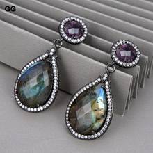 GuaiGuai Jewelry Natural Teardrop Flash Labradorite Purple Crystal Cz Pave Stud Drop Earrings 2024 - buy cheap