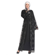 Abaya-cárdigan largo musulmán para mujer, vestido largo abierto frontal, Dubai Jilbab Kaftan, bordado de encaje con lentejuelas, Kimono islámico, Turquía medio 2024 - compra barato