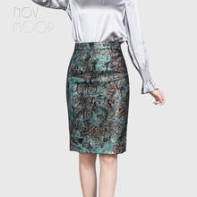 High street fashion floral printed women spring summer over-knee zipper sheepskin genuine leather skirt jupe femme falda LT2988 2024 - buy cheap