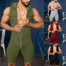 Summer Men Casual Solid Color Sleeveless Jumpsuit Pockets Short Pants Hooded Romper with Pockets Male Fashion Rompers 2024 - buy cheap