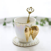 Caneca de cerâmica criativa banhada a ouro asas de anjo punho escritório caneca de café leite caneca de porcelana branca copo de água presente decoração para casa 2024 - compre barato