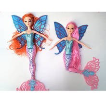 Muñeca de sirena mágica para niñas, juguete con ala, regalo de cumpleaños, azul, moderno, 30cm 2024 - compra barato
