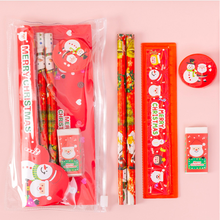 Kawaii Christmas Stationery Set Pencil Eraser Pencil Sharpener Ruler Pull Side Bag Student Stationery Holiday Gift 2024 - buy cheap