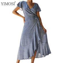 2020 Summer Dress Women Print Ruffled Long Dress Boho Beach Sundress Vintage Short Sleeve Maxi Party Dresses 2024 - buy cheap