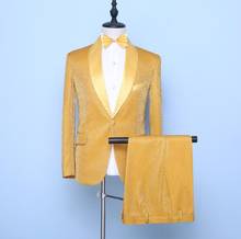 Conjunto de traje de novio con chaqueta de terciopelo dorado para hombre, traje de boda amarillo, traje de cantante, ropa formal de escenario, 996 2024 - compra barato