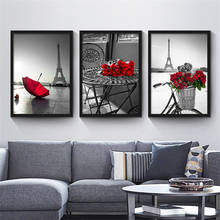 Black City Landscape Red Flower Print Nordic Canvas Painting Home Decor Tower Wall Art Hotel Living Room Picture 2024 - buy cheap