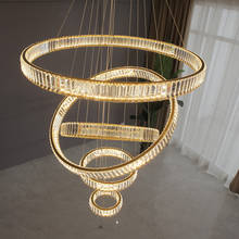 Candelabro de escalera de cristal LED, luz de anillo de lujo para sala de estar, Villa, pasillo, moderno, Simple, largo 2024 - compra barato