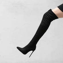 Elastic Stretch Thigh High Boots Women Shoes Thin High Heels Over the Knee Boots Ladies Sexy Black Gray Flock Slim Overknee Boot 2024 - buy cheap