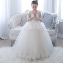 Classic Tulle Flower Girl Dress With Bow Lace Appliques Long Sleeve For Wedding Birthday Ball Gown First Holy Communion Dresses 2024 - buy cheap