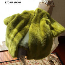 Oversize 2019 Winter V neck Hairy Shaggy Faux Mink Fur Coat Mustard green 3/4 Sleeve Furry Faux Fur Long Women Jacket Outerwear 2024 - buy cheap