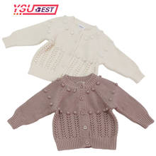Suéter infantil de inverno, roupa de bebê para meninos e meninas, cardigã de algodão com pompom 2024 - compre barato