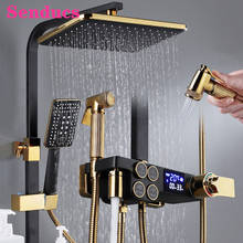 Senducs-Conjunto de ducha Digital para baño, sistema de ducha con cabezal de ducha de lluvia de 10 pulgadas, grifos mezcladores de bañera de latón, color negro y dorado 2024 - compra barato