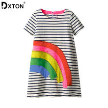 Dxton vestido de verão para menina, com lantejoulas 2019, vestido infantil para meninas, de arco-íris, vestidos listrados para crianças 2024 - compre barato