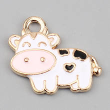 Zinc Based Alloy Charms Milk Cow Animal Gold Color Black & White Enamel 19mm x 17mm, 20 PCs 2024 - buy cheap