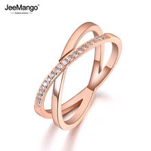 Jeemango anel de aço inoxidável em forma de cruz, anel de aniversário em ouro rosa, mosaico de cristal cz, joias para mulheres jr19079 2024 - compre barato