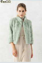 Boollili-abrigo de piel de visón para mujer, chaqueta de piel auténtica 100% Natural de lujo, abrigo corto de cuello alto para invierno 2024 - compra barato