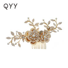 QYY Fashion Rhinestone Flower Hair Comb Clips for Women Accessories Gold Color Bridal Wedding Hair Jewelry Prom Headpiece Gifts 2024 - buy cheap