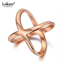 Anel de titânio em aço inoxidável da moda lokaer, joia boêmia em formato de x, ouro rosa e cristal cz, anéis de férias para mulheres e meninas r19145 2024 - compre barato