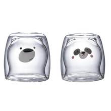 Прекрасный панда Медведь двойными стенками Стеклянная чашка 270 мл пивное стекло es креативная термостойкая утренняя чашка для кофе и молока кружка Shot glass es 2024 - купить недорого