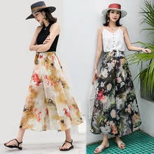 Tingyili calças femininas estilo boho, calça capri de chiffon com cintura alta e pernas largas, para o verão, férias e praia, com flores, tamanho grande 2024 - compre barato